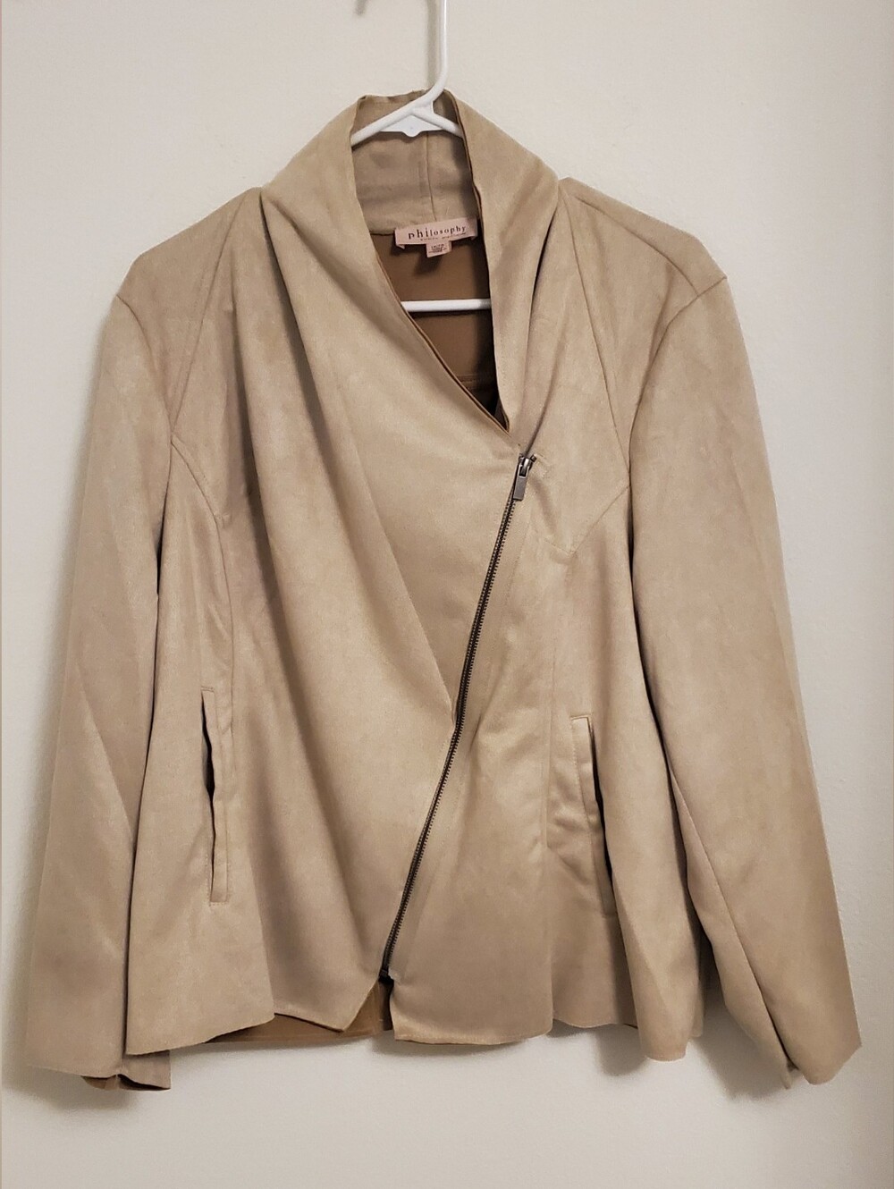 Philosophy Tan Faux Suede Asymmetric Zip Moto Jacket Size 1X Chic Night Out